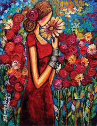 Shazly Khan, Water, Lilies, Daffodils, Daisies, Roses And Me, 18 x 24 Inch, Acrylic on Canvas, Figurative Paintings, AC-SZK-118